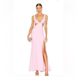 Majorelle Matteson Bubblegum pink gown crystal cut out maxi dress Revolve Flaw
